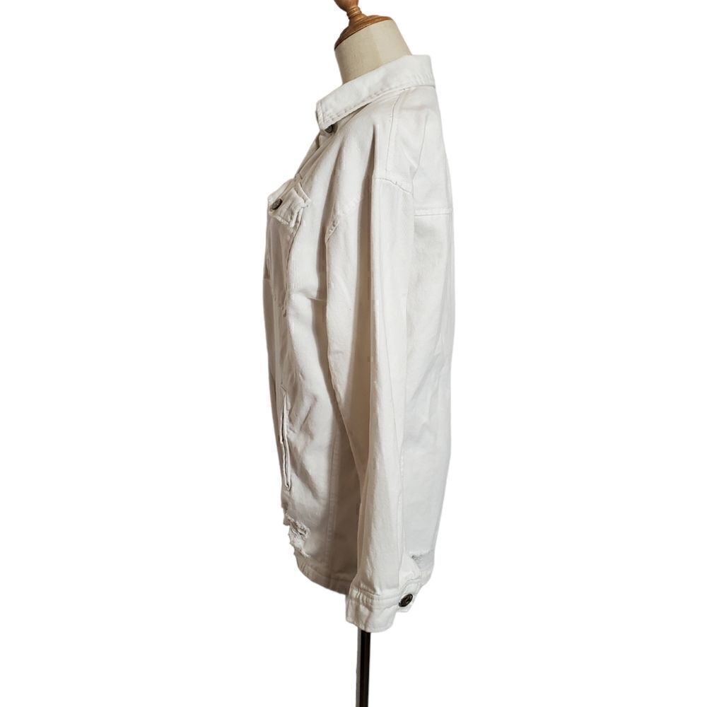 Divided White Distressed Shacket Denim Shirt Jacket Runs Large - Picture 6 of 8